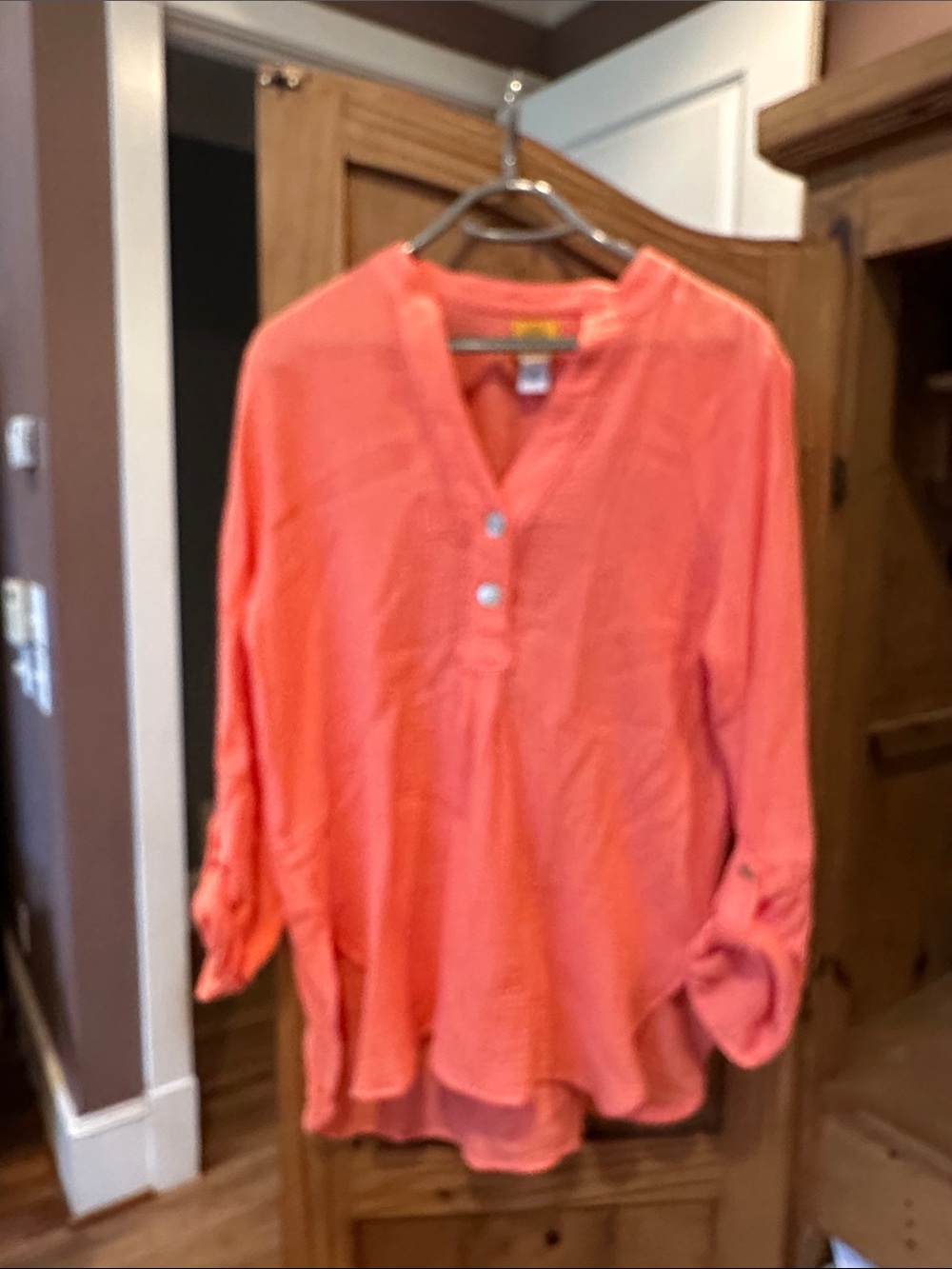 Ruby Rd. Coral Button V-Neck Tunic